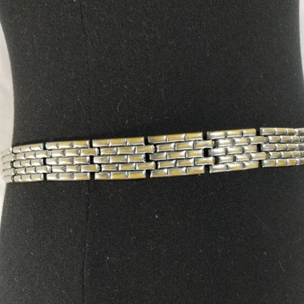 Vintage‎ Silver Tone Brick Link Metal Chain Belt Double Hook Closure 29.5 Inch